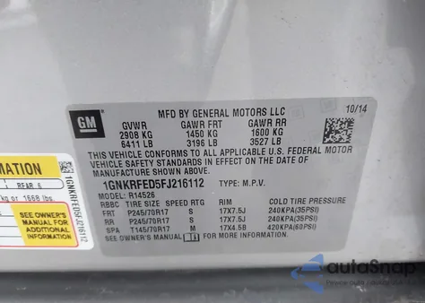 2015 Chevrolet Traverse Ls from USA, damaged, VIN 1GNKRFED5FJ216112